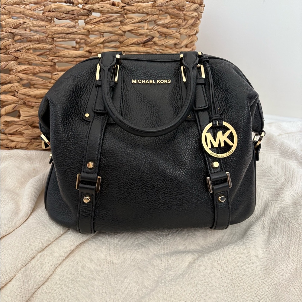 Michael Kors Black Satchel with Gold-Tone Accents